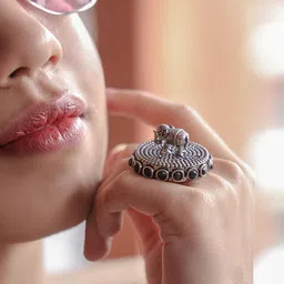 Ozanoo Silver-Plated CZ-Studded Adjustable Oxidized Finger Ring-picture-25