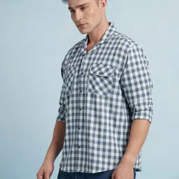 Dennis Lingo Men Textured Checks Cuban Collar Full Sleeves Regular Fit Shirt image 3