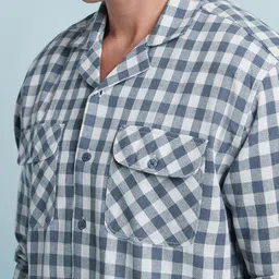 Dennis Lingo Men Textured Checks Cuban Collar Full Sleeves Regular Fit Shirt image 5