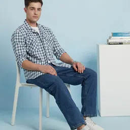 Dennis Lingo Men Textured Checks Cuban Collar Full Sleeves Regular Fit Shirt image 2