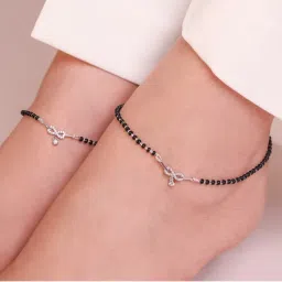 Zavya Radiant Charm Rhodium-Plated 925 Sterling Silver Anklet with Beaded Chain- Pair-picture-14