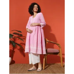 Angloindu Pink Embroidered Kurta with White Maternity Pyjama (Set of 2)-picture-10