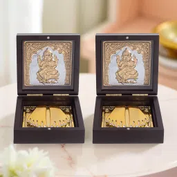 Golden Peacock Ganesh Pooja Box Compact Handcrafted Blessing Box with Charan Paduka (Pack of 2) image 1