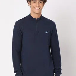 Mufti Men Navy Blue Pullover-picture-29