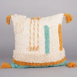 Art Avenue Mason Cream-Coloured & Green Self Design Cotton Square Cushion Cover image 1