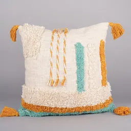 Art Avenue Cream-Coloured & Orange Embroidered Cotton Square Cushion Cover image 1