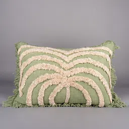 Art Avenue Green & Cream-Coloured Self Design Cotton Rectangle Cushion Cover-image-18