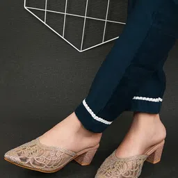 xe looks Women's Embellished Mesh Mules | Pointed Toe Block Heels with Rhinestone Detailing | Embellishments with Transparent Mesh Design Mule Heel For Girls & Women image 2