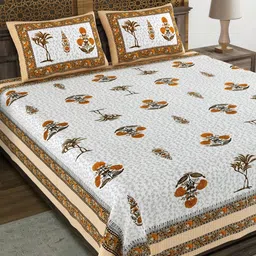 Aura Orange & White Ethnic Motifs 120 TC King Bedsheet with 2 Pillow Covers-picture-24