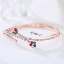 Designs By Jewels Galaxy Women Rose Gold & White Brass American Diamond Rose Gold-Plated Bangle-Style Bracelet-picture-33