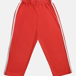 TINY HUG Boys Red & White Solid Cotton Straight-Fit Track Pants image 2