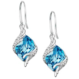 Yellow Chimes Crystals from Swarovski Collection Blue & Silver-Toned Rhodium-Plated Drop Earrings image 2
