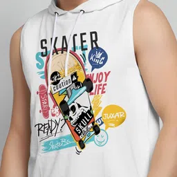 Juxar Skater Printed Cotton Hooded Gym Vests HODSDO-04-WHT-XS image 2