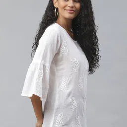 akheri Women Off-White Embroidered Pure Cotton Top image 4