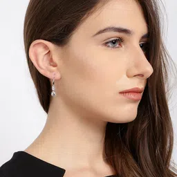 Yellow Chimes Crystals from Swarovski Collection White & Steel-Toned Rhodium-Plated Drop Earrings image 5