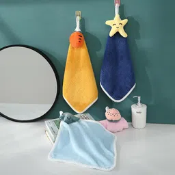 Outlay Home Cute kids Cotton Multicolor Super Absorbent Loop Hanging Napkin|Hand Towel for Washbasin & Kitchen - 38”x25,Pack of 4 image 4