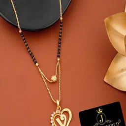 JEWEL WORLD Gold-Plated Stone Studded & Beaded Alphabet V Letter Mangalsutra-picture-13