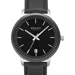 Obaku Men Black Brass Dial & Black Leather Straps Analogue Watch V270GDABRB-picture-11