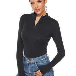 URBANIC Women Black Ribbed Bodysuit-picture-13