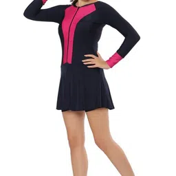 bosky Women's Swimwear Frock Style Front Zipper Swimwear for Girl and Women, Nylon Lycra 4 Way Stretch image 1