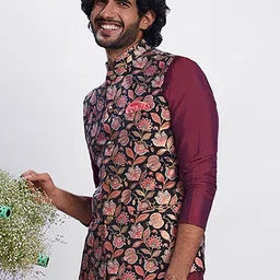 kisah Men's Nehru Jacket, Black Pure Cotton, Printed Regular Fit Mandarin Collar Sleeveless image 3