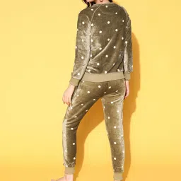 Sweet Dreams Women Olive Polka Dot Sweatshirt with Joggers image 3
