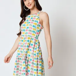 Mishpra Ethnic Motifs Printed Pure Cotton Fit & Flare Dress image 3