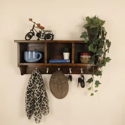 symplify Ambrosia Wooden Wall Shelf Organiser With Key Holders image 2