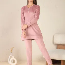 Sweet Dreams Women Solid Top With Pyjama Pink-picture-22