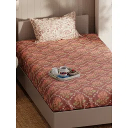 KOPA Single Bedsheet With Pillow Cover(Bio-Soft Feel) Floral-Brown/Brick Red image 4