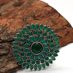 Ozanoo Silver-Plated Oxidised Artificial Stone-Studded Ring image 3
