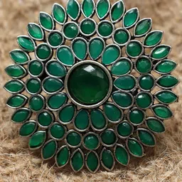 Ozanoo Silver-Plated Oxidised Artificial Stone-Studded Ring image 4