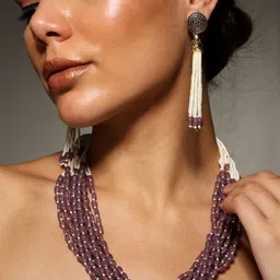 PATOLA BY VJ Gold-Plated Artificial Beads Beaded Jewellery Set image 2