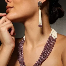 PATOLA BY VJ Gold-Plated Artificial Beads Beaded Jewellery Set image 3