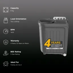 Whirlpool 8.0 kg 5 Star Semi Automatic Washing Machine with In built Scrubber (Magic Clean, 30318, Grey) image 3