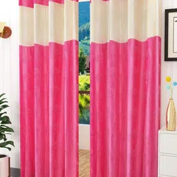 Bajo's Pink & Cream-Coloured 2-Pieces Printed Long Door Curtains-picture-29