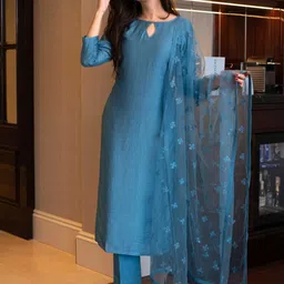 ZEEPKART Sequinned Calf Length Straight Kurta With Trousers & Dupatta image 5