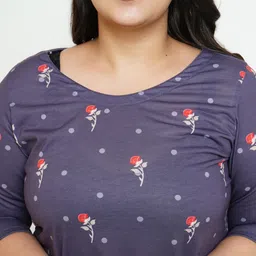 Amydus Plus Size Women Navy Blue & Red Floral Printed Kurta image 2