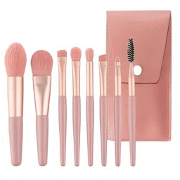 lovhide 8 Pcs Brush Set With Pouch, Makeup Brushes Premium Synthetic Kabuki Foundation, Concealers, Eye Shadows Professional Blush, Face Powder, Highlighter, Contour, Blending Eyeliner (MultiColor) image 1