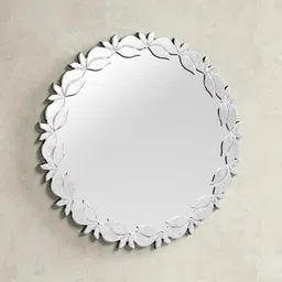 VENETIAN IMAGE Round Wall Mirror with Leaf Design – Decorative Silver Mirror for Living Room & Drawing Room. (32 Inches) image 3