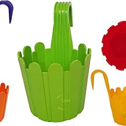 OSHIGREENS Balcony Railing Fence Hanging Hook planters for Outdoor Plants Flower pots planters for Garden Pack of 5 Multicolor image 4