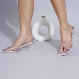 Sherrif Shoes Women Silver Sandal Heels image 1