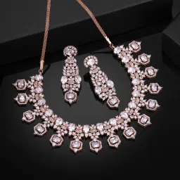 Estele Silver Plated Cz Astonishing Necklace Set with White Stones for Women (Set of 2) image 2
