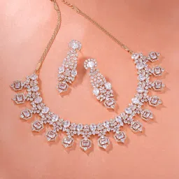 Estele Silver Plated Cz Astonishing Necklace Set with White Stones for Women (Set of 2) image 3