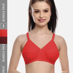 FIMS Red & Maroon Pack of 2 Cotton Blend Non-Padded Bra MTR_Cross_Bra_RedMaroon_B image 1