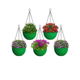 Kuber Industries Set of 5 Green Large Plastic Hanging Flower Pot image 3