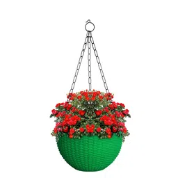 Kuber Industries Set Of 7 Green Large Plastic Hanging Flower Pot image 2