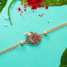 Aadita Men Gold-Toned & Red Beaded Bracelet Style Handmade Rakhi-picture-46