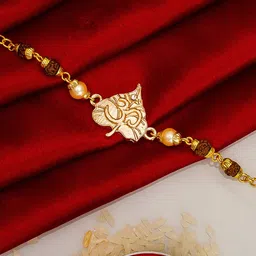aadita Men Gold-Toned Bracelet Style Rakhi with Roli Chawal-picture-50