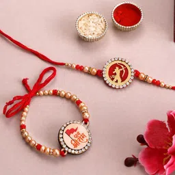 PANASH Set Of 2 Gold Plated Beads & Stone Studded Rakhis With Roli Chawal-picture-53